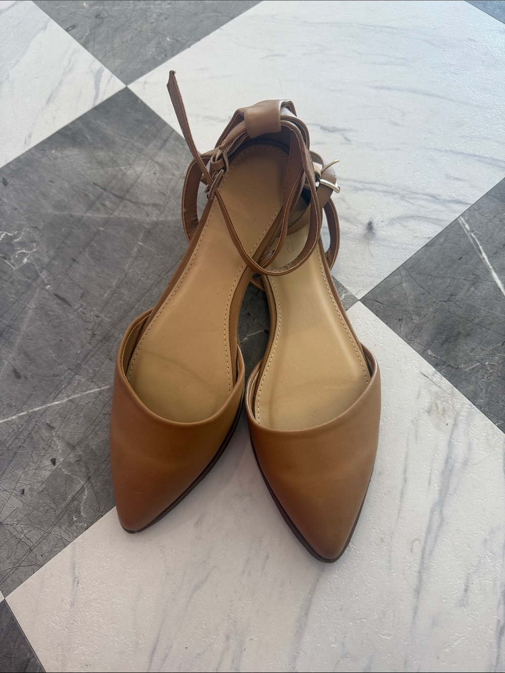 Forever 21 Brown Pointed-Toe Ankle-Strap Flats - Picture 4 of 4